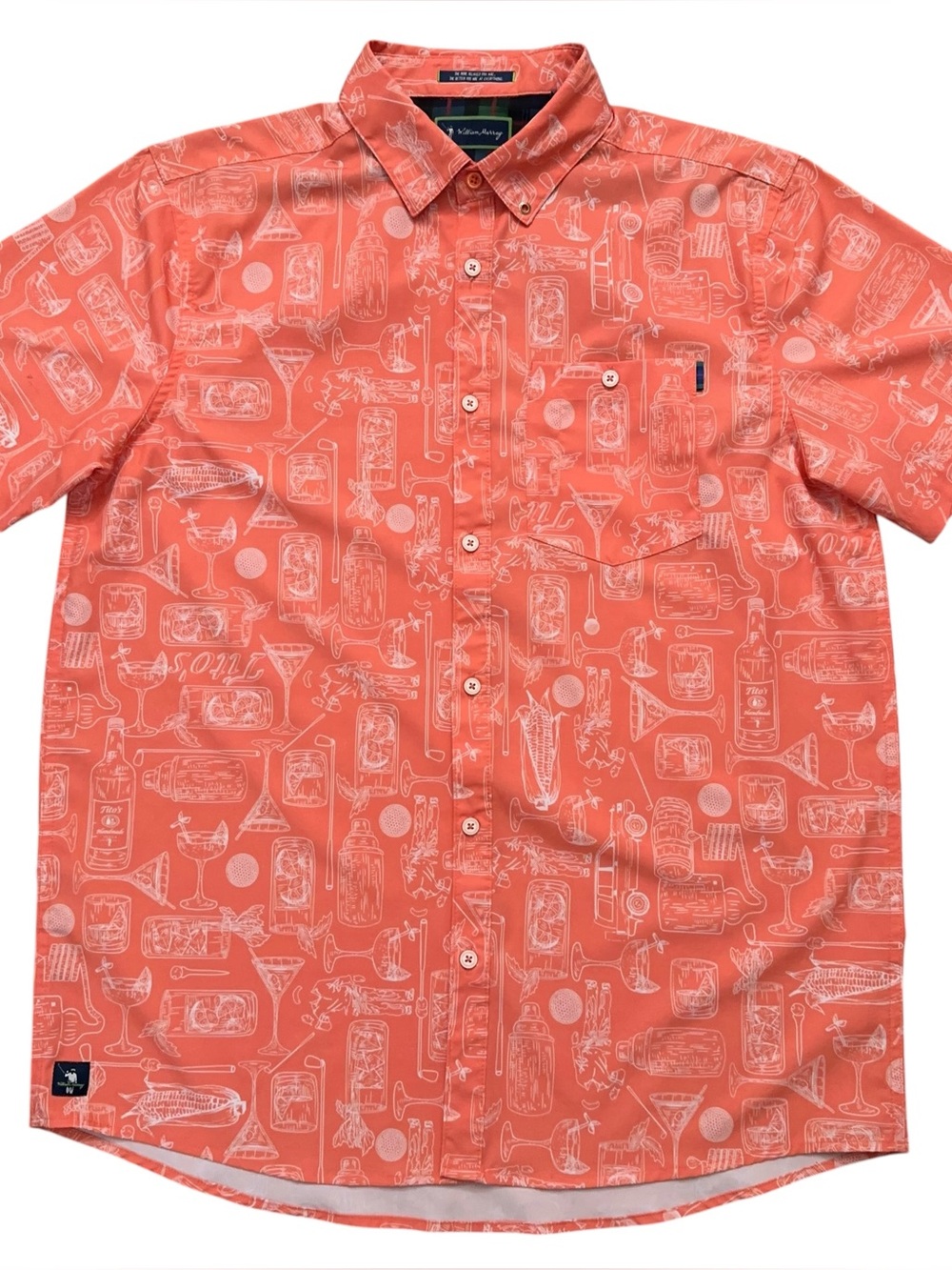 William Murray Tito's Vodka Cocktail Shirt Mens M Short Sleeve Button Orange